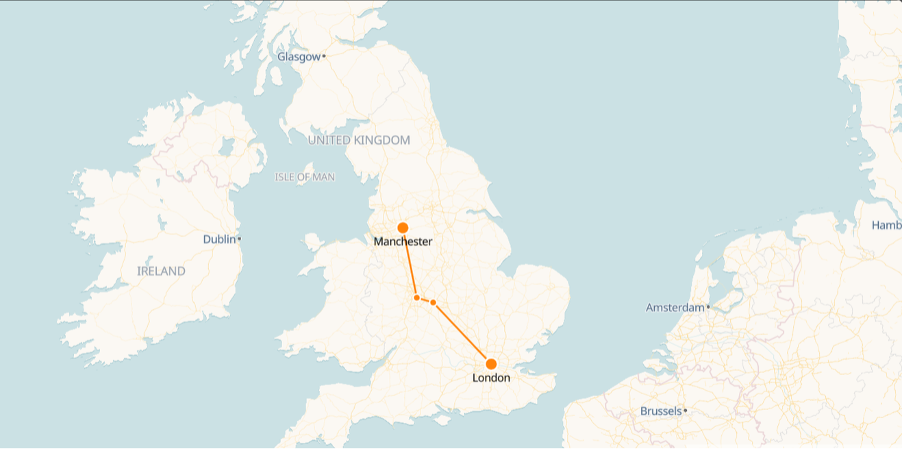 London Manchester train map